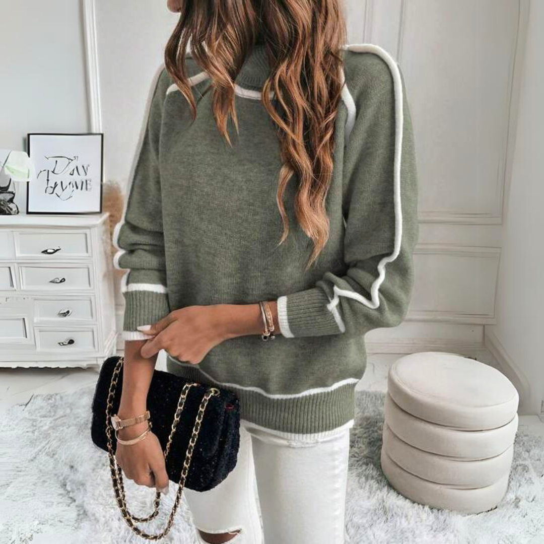R&B | Rollkragenpullover Lockere Passform Lange Ärmel Kontrastdetails