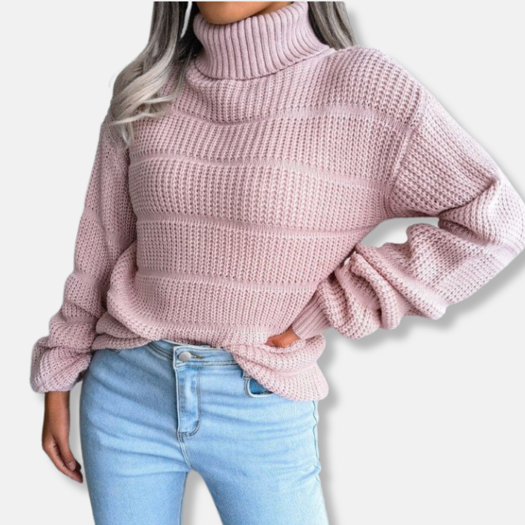 R&B | Rollkragenpullover Weiches Strickmaterial Gerippte Optik Lockere Passform Langärmlig