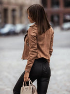 R&B | Vintage-Fell-Look Damenjacke mit Reißverschluss und Slim Fit