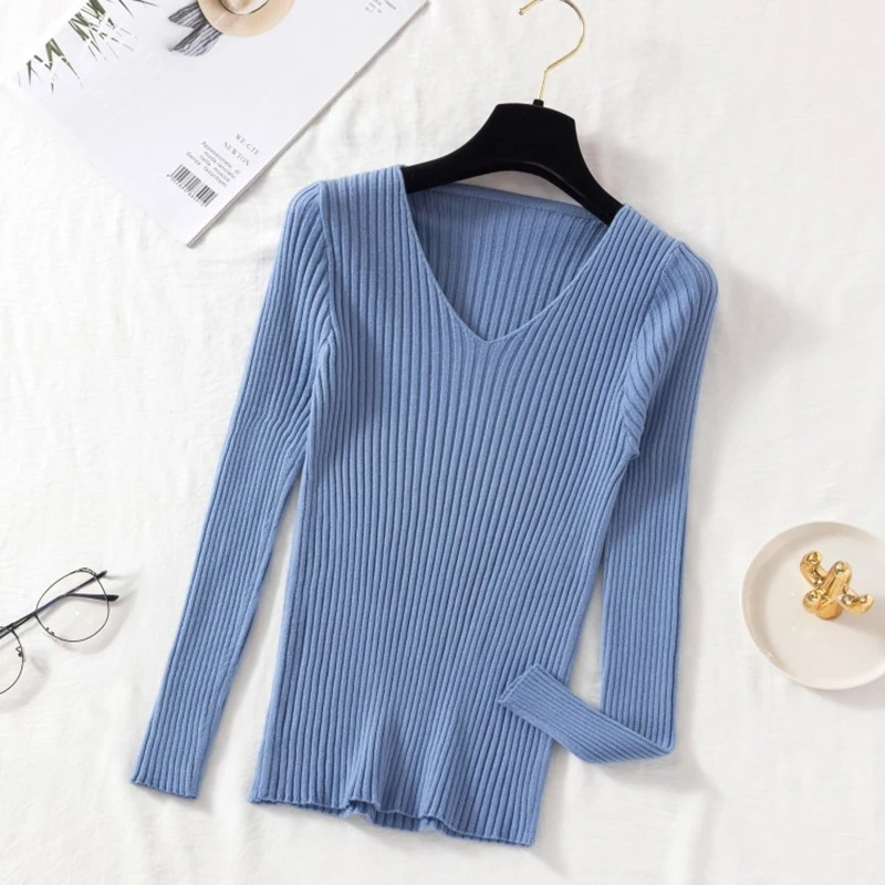 R&B | Pullover - Slim-Fit Rippstrick V-Ausschnitt Pullover