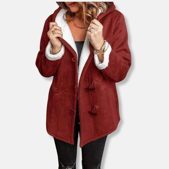 R&B | Fleecejacke - Relaxed Fit - Kapuze - Plüschfutter - Mittellang - Toggle-Verschluss