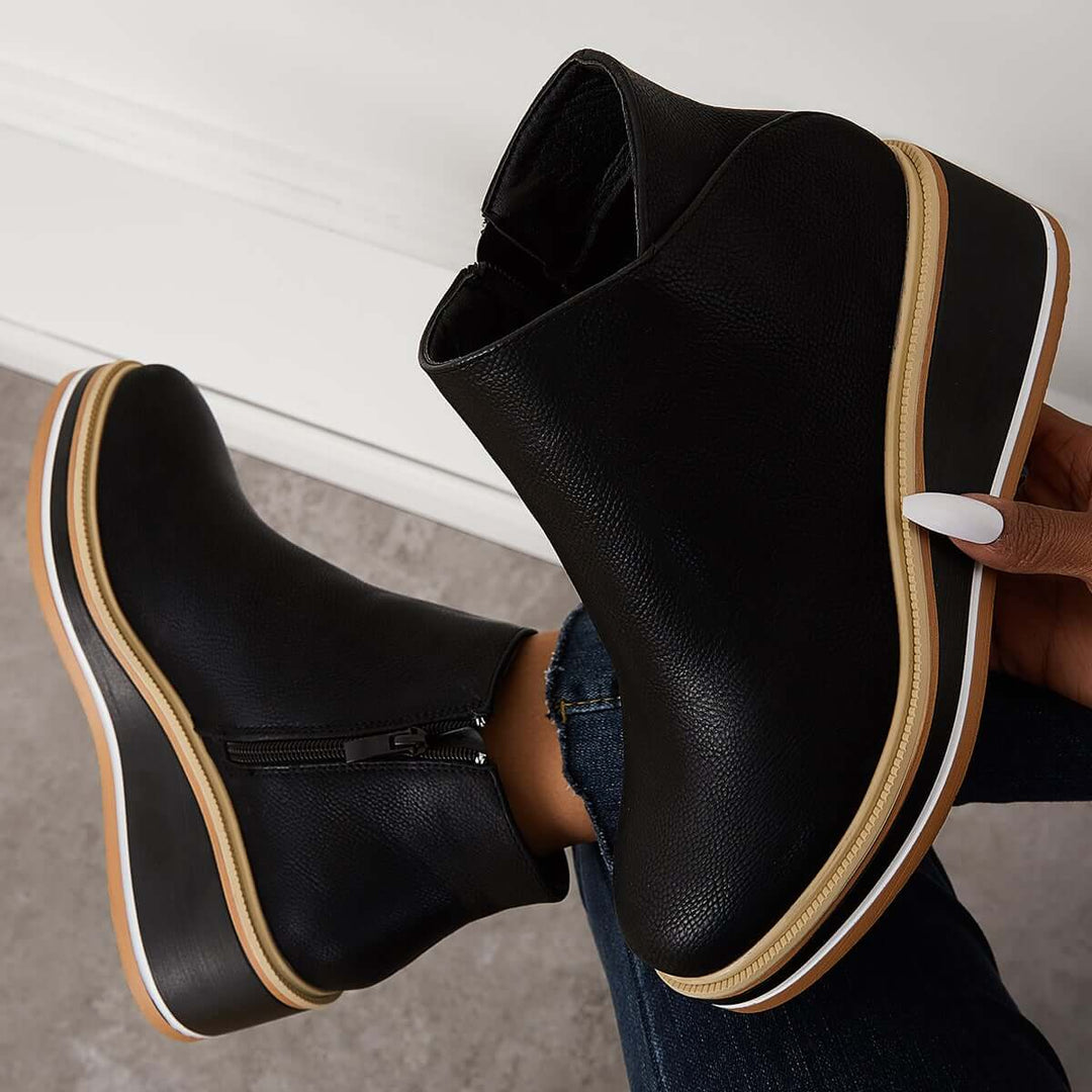 Damen Stiefeletten mit Absatz und Reißverschluss Synthetik Plattform R&B