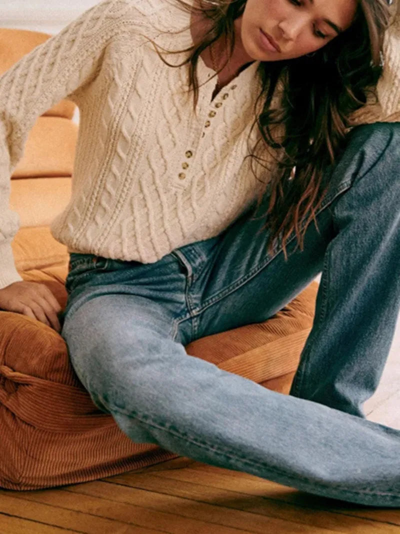 R&B | Kabelstrickpullover mit Knöpfen Weich und Warm Perfekt für Den Alltag