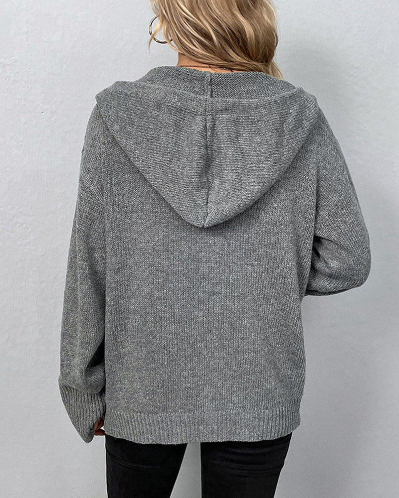R&B | Einfarbige Strickjacke mit Kapuze und Schnürsenkeln