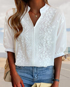 R&B | Bestickte V-Ausschnitt Bluse