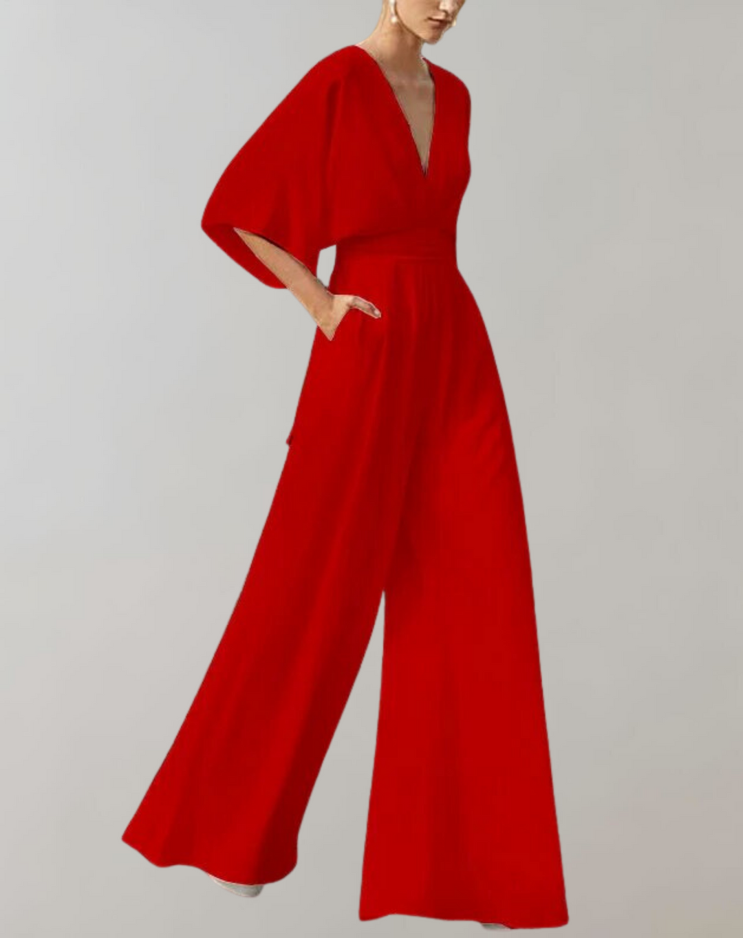 R&B Damen Jumpsuit mit V-Ausschnitt und weitem Bein