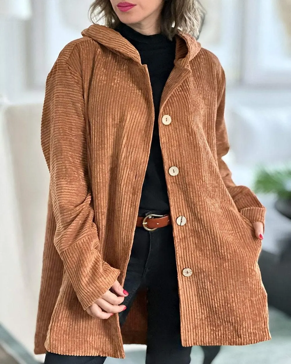 R&B | Damen Freizeit Cordjacke Mit Kapuze