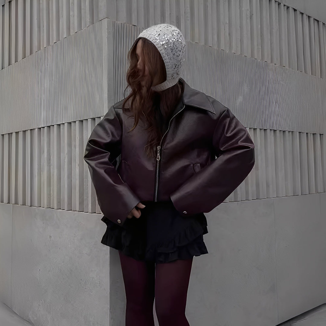 R&B | Trendige Damenjacke aus Lederimitat mit Zipper