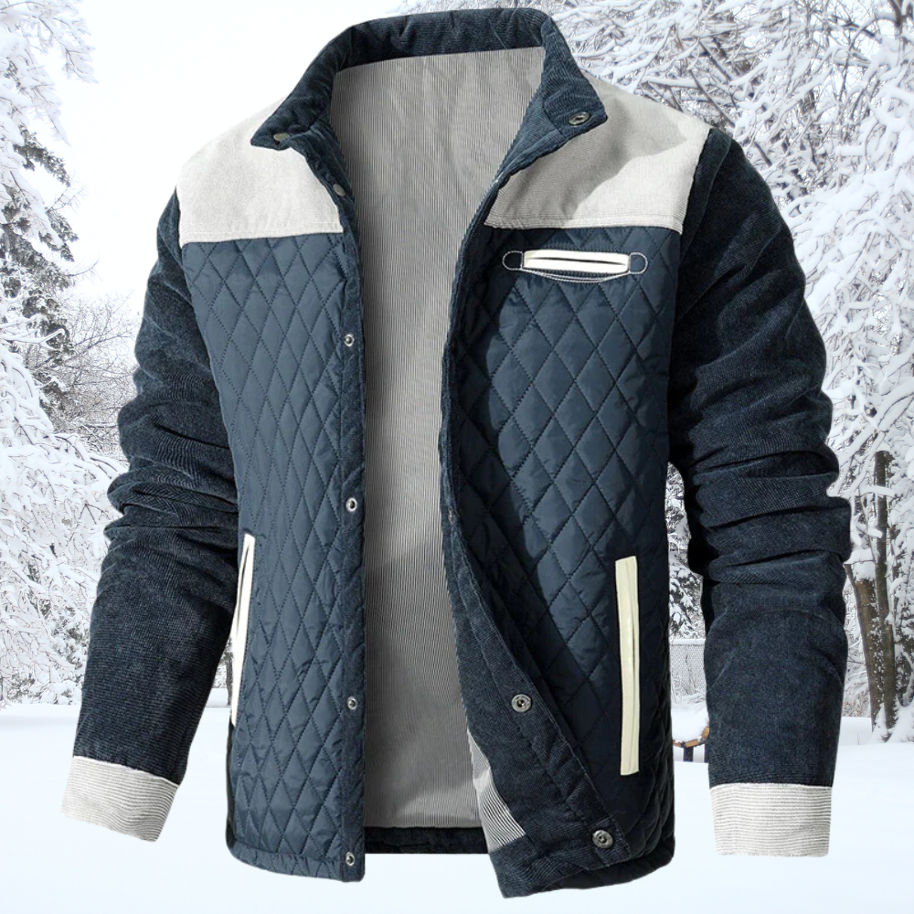 R&B | Gepolsterte Jacke Klassischer Kragen Knopfverschluss Kontrastierende Ärmel & Schultern