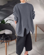 R&B | Sweatshirt mit Rundhalsausschnitt und Schlitz In Unifarbe