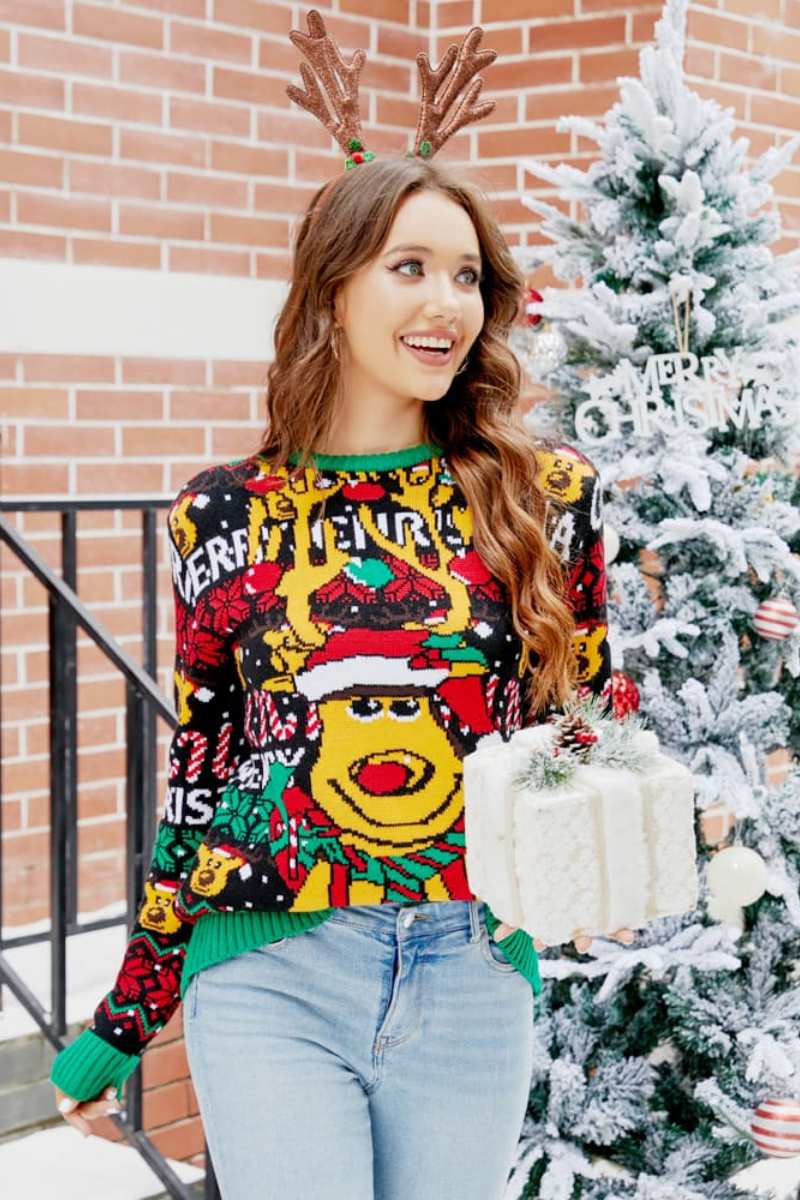 R&B | Weihnachts Cartoon Rentier Strickpullover