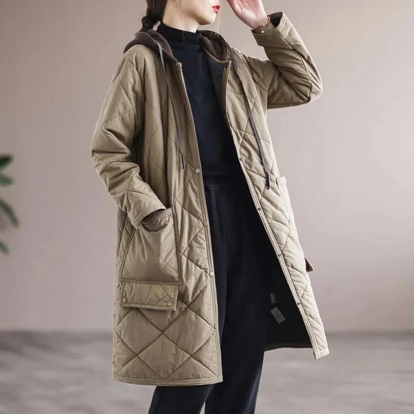 R&B | Modern langer einfarbiger gepolsterter Mantel mit Knöpfen Ideal für Herbst/Winter