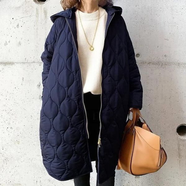 R&B | Stylische gepolsterte Jacke mit Kapuze und langem unifarbenem Design ideal für Herbst/Winter