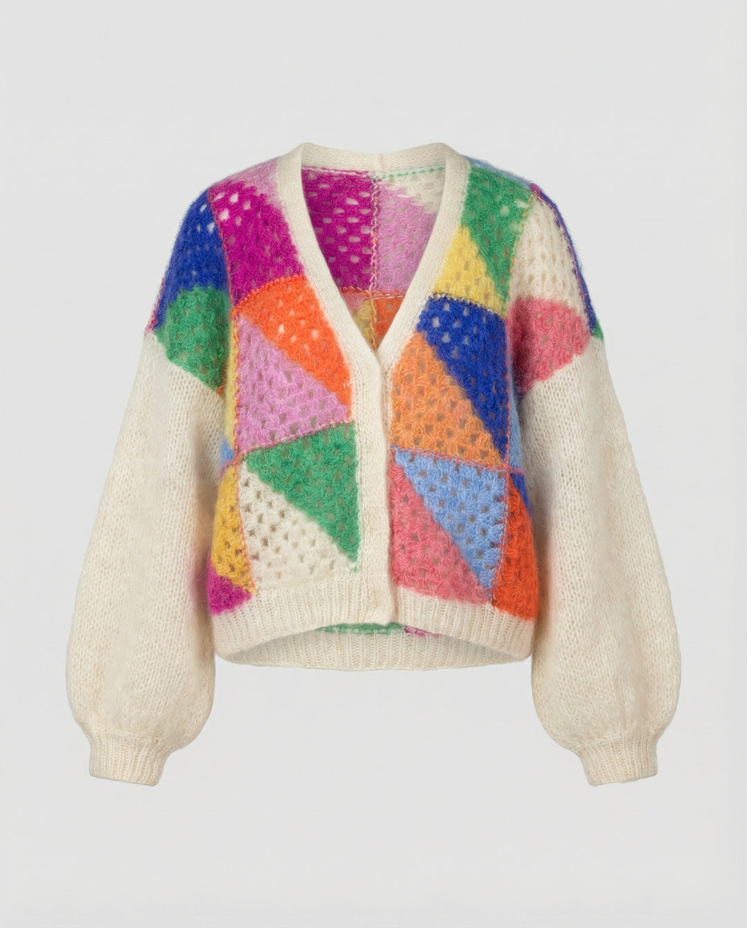 R&B | Bunte Patchwork Strickjacke Für Damen