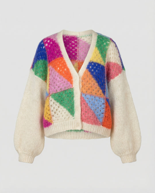 R&B | Bunte Patchwork Strickjacke Für Damen