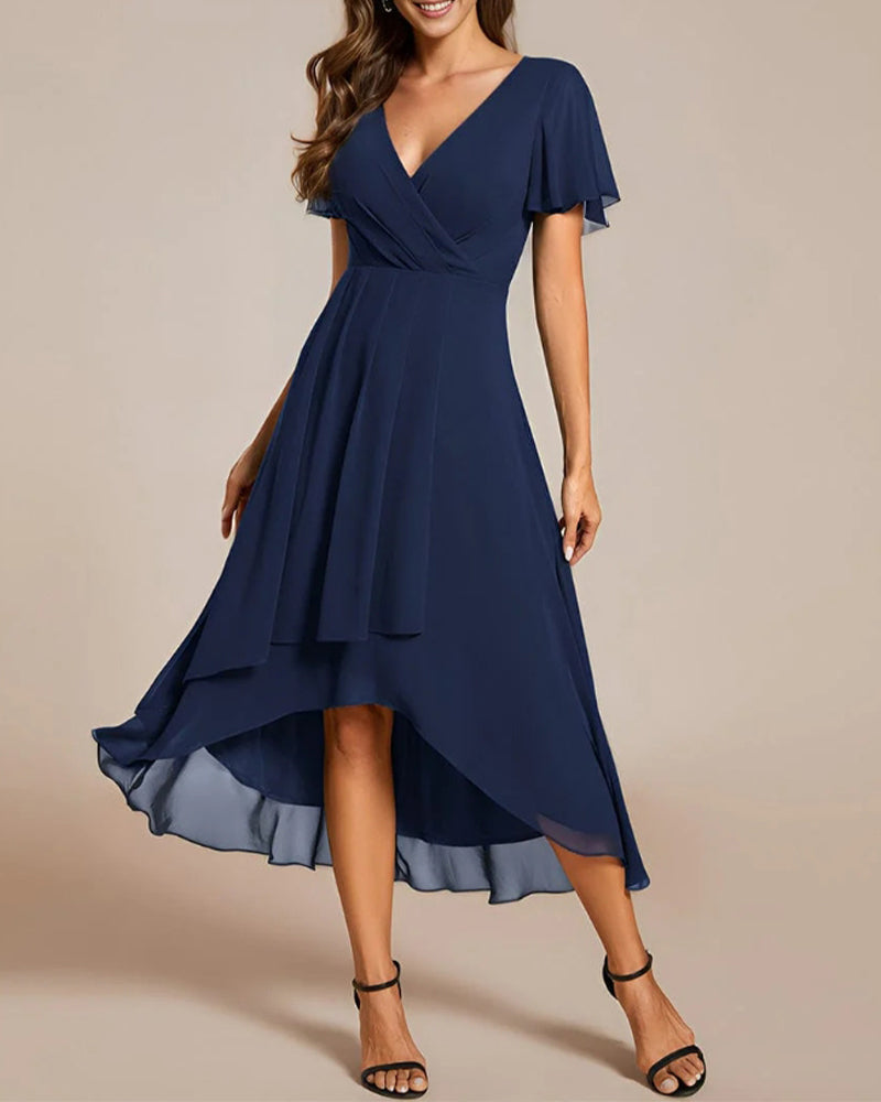 R&B | Kleid mit V-Ausschnitt und Rüschenärmeln