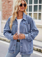 R&B | Knopf-Down Denimjacke mit Taschen