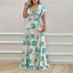 R&B | V-Ausschnitt Temperament elegant große Größe gedruckt Kleid
