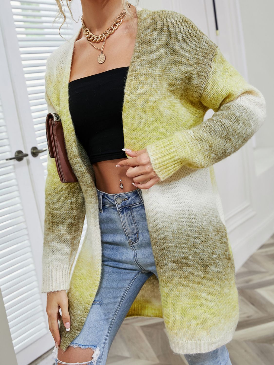R&B | Engel Flügel Vollgröße Gefütterte Offene Vorderansicht Gradient Cardigan