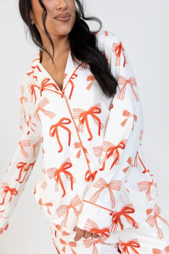 R&B | Weihnachtsbogen Druck Langarmshirt und elastische Taillen Taschenhose Set