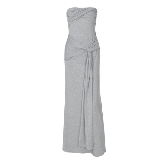 R&B | Einfarbiges ärmelloses Kleid mit hoher Taille und Ein-Wort-Ausschnitt