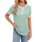 R&B | T-Shirt mit V-Ausschnitt in Uni-Farbe