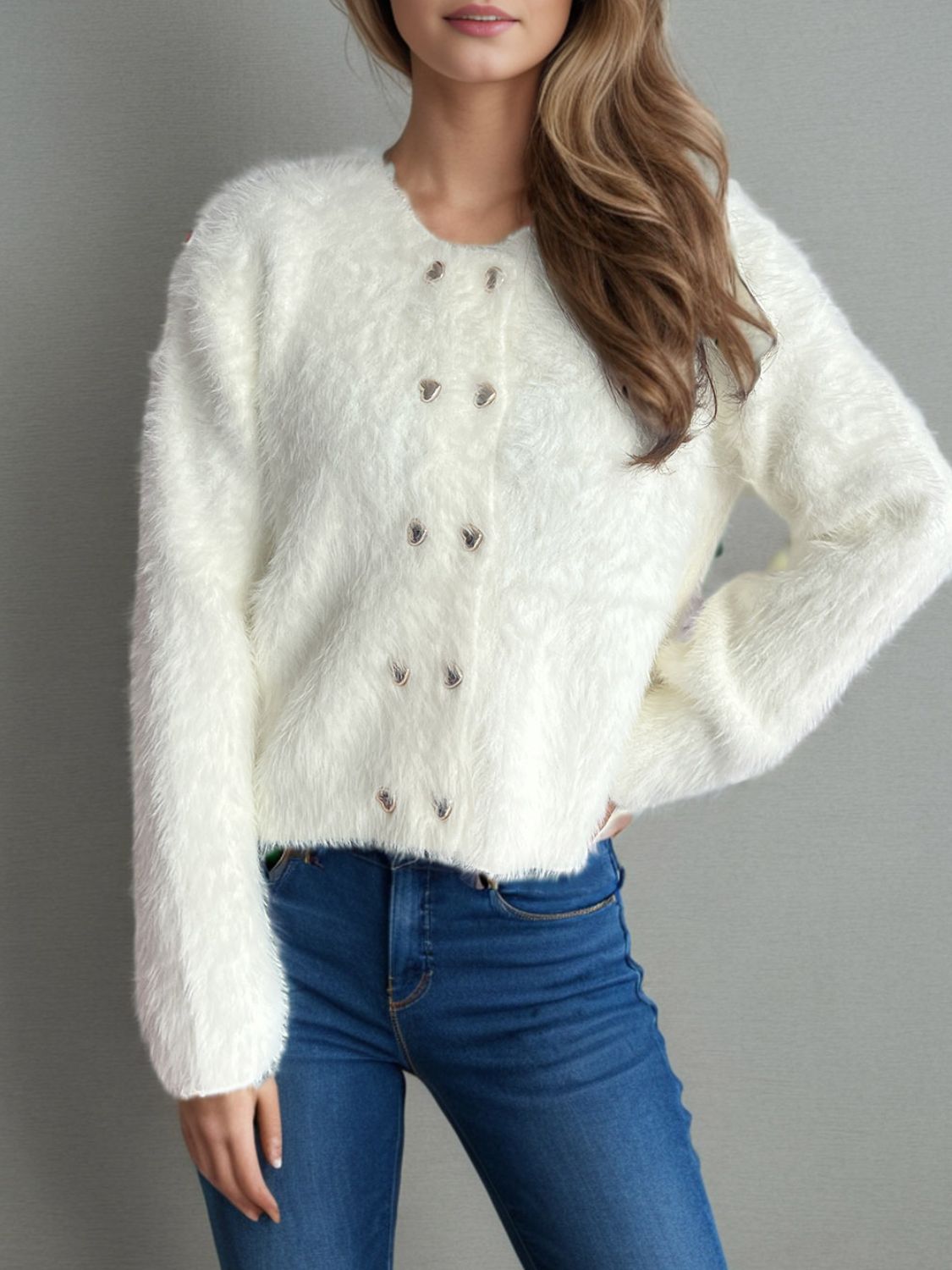R&B | Pelzstrick-cardigan Weicher Faux Fur Elegantes Design