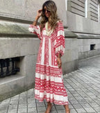 R&B | Großes böhmisches Kleid mit Rundhalsausschnitt und Laternenärmeln