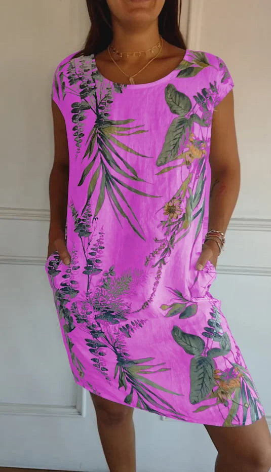 R&B | Damen Bedrucktes Baumwoll- und Leinenkleid