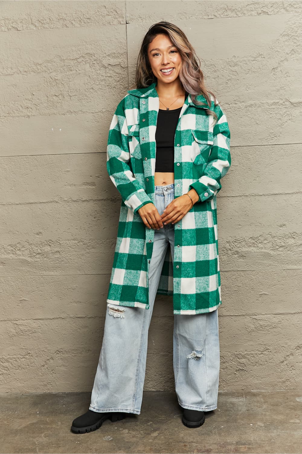 R&B | Karierte Longline Hemdjacke