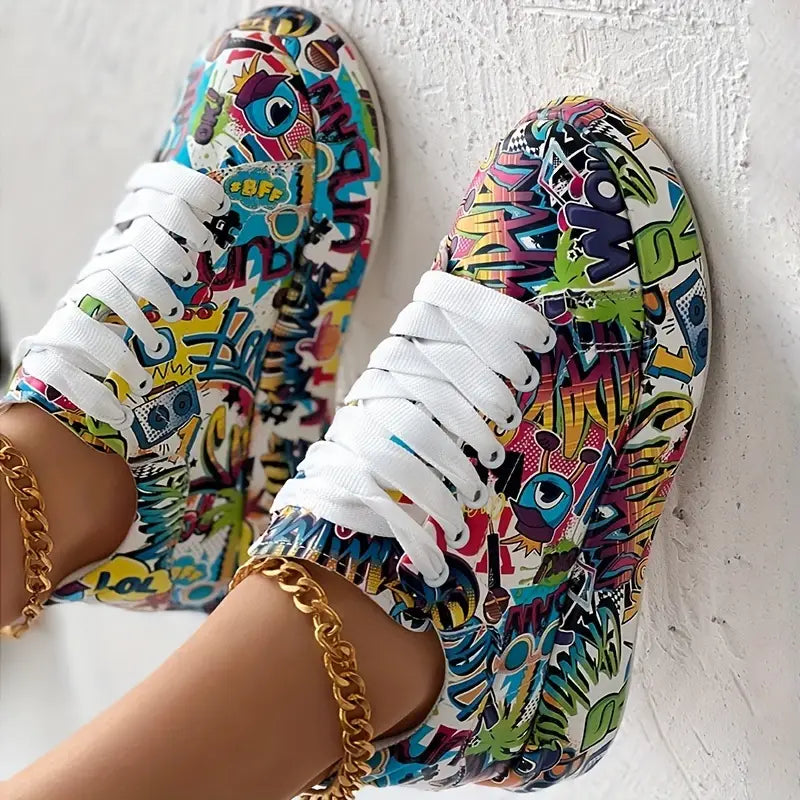 Damen Graffiti Druck Lage Turnschuhe