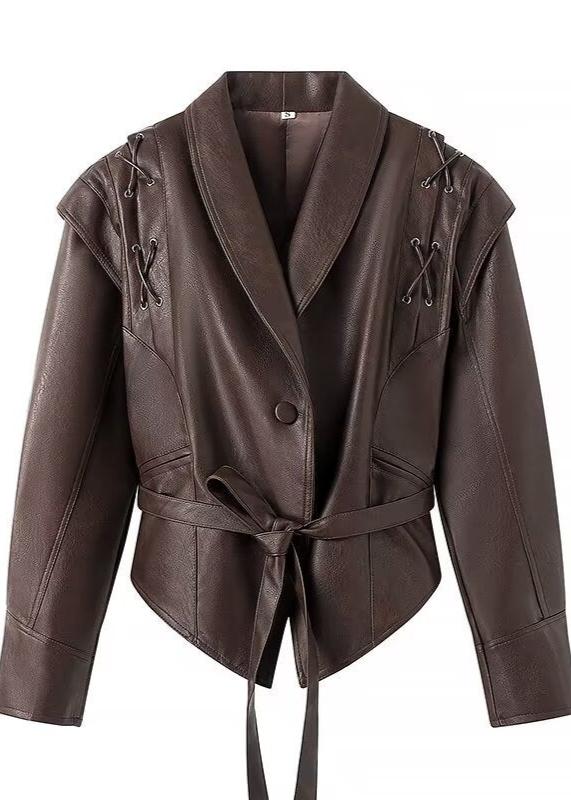 R&B | Leder Wickeljacke mit Gürtel