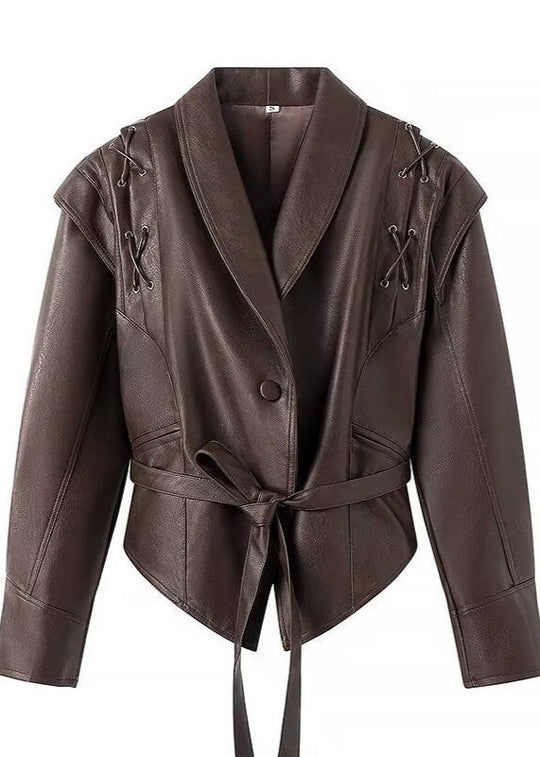 R&B | Leder Wickeljacke mit Gürtel