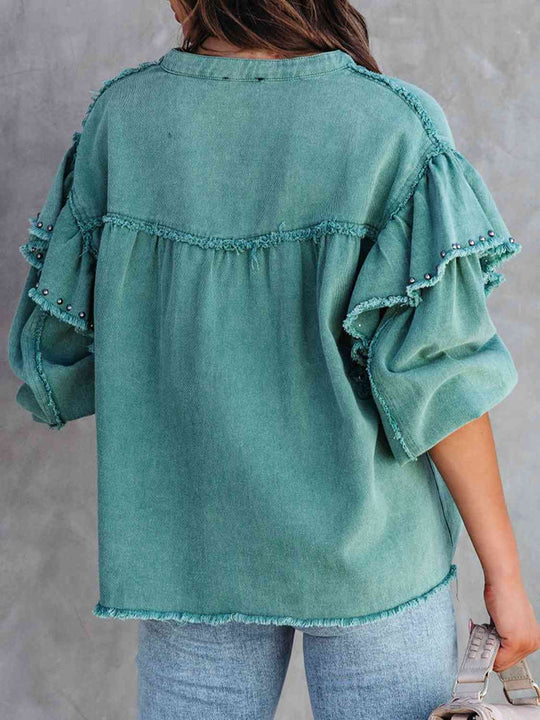 R&B | Button Down Raw Hem Denim Jacke