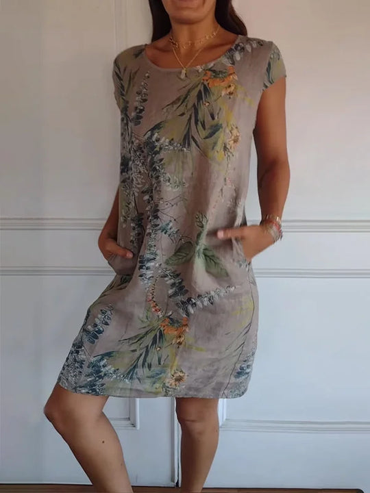 R&B | Damen Bedrucktes Baumwoll- und Leinenkleid