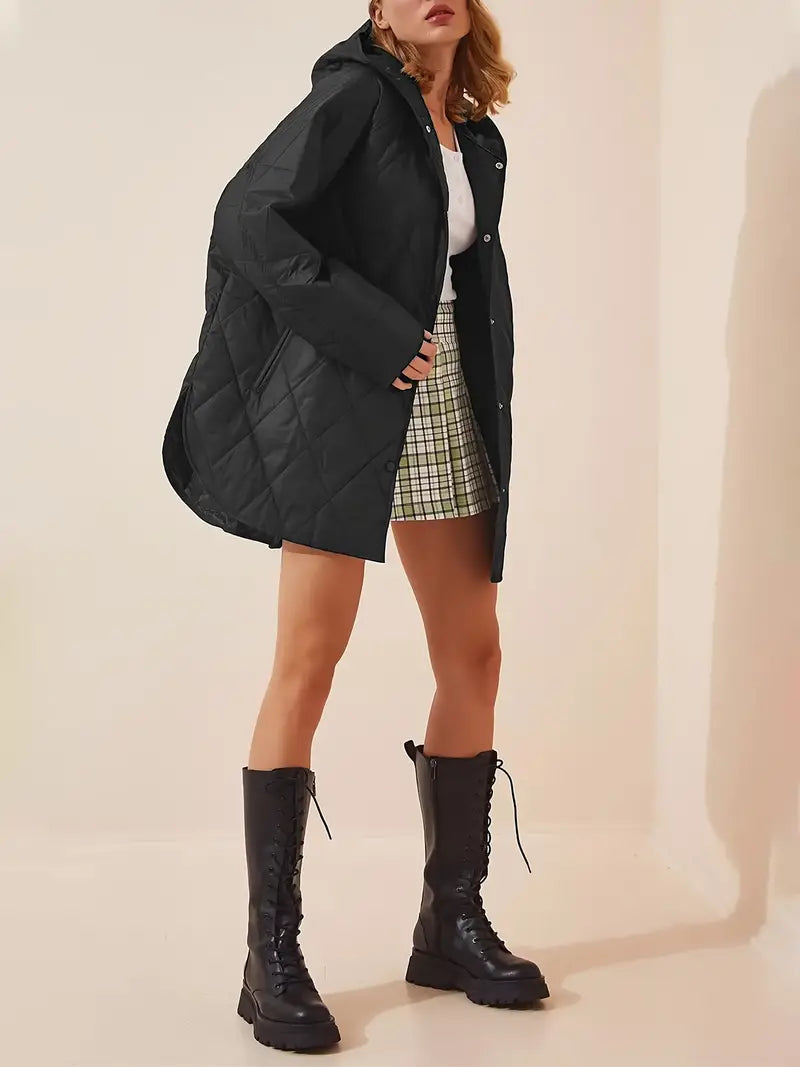 R&B | Puffer schwarze und beige Winterjacke für Damen - warm und oversized