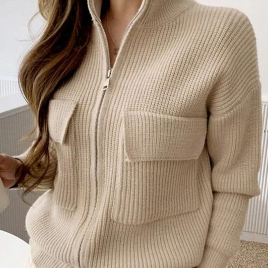 R&B | Gemütlicher Strickpullover mit Reißverschluss und Taschen für Den Alltag