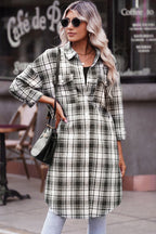 R&B | Karierter Button-Up Longline Shacket mit Brusttaschen