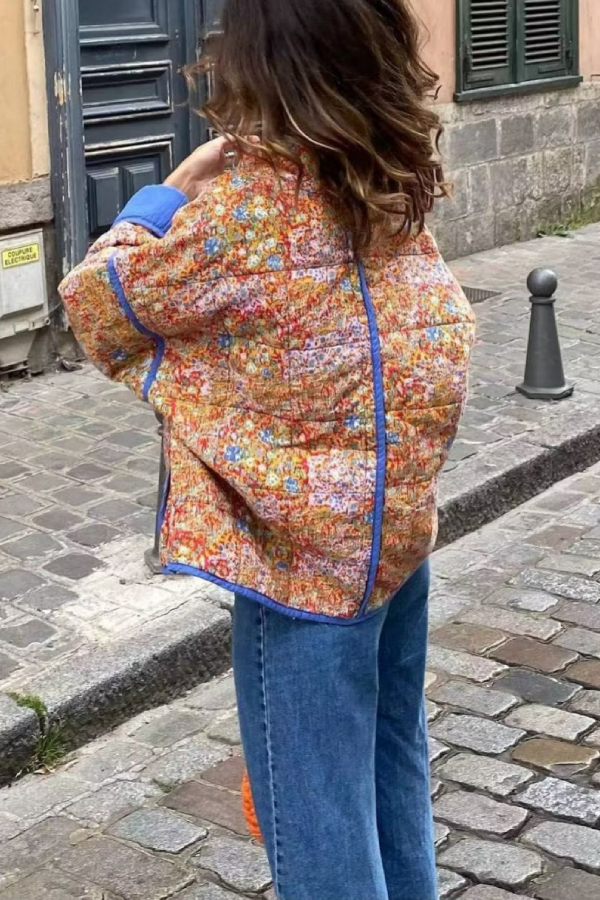 R&B | Colorblock Große Tasche Stehkragen Steppjacke aus Baumwolle