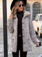 R&B | Lange Teddyjacke mit Knöpfen Polyester Komfortabel und Warm