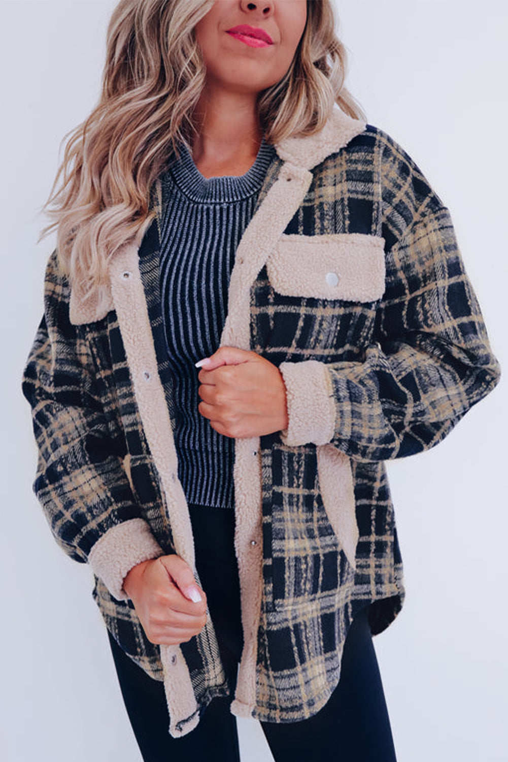 R&B | Karierter Teddyjacke mit Sherpa Polyester-mischung Warm und Bequem