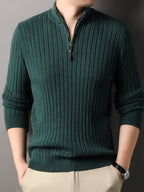 R&B | Strickpullover mit Hohem Kragen und Reißverschluss Geripptes Design Weiches Material