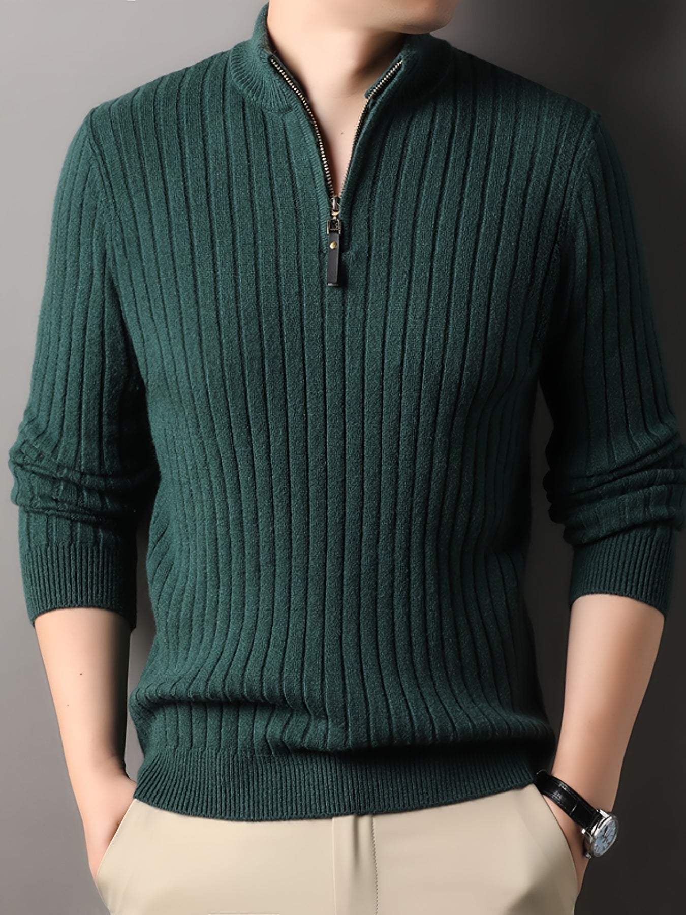 R&B | Strickpullover mit Hohem Kragen und Reißverschluss Geripptes Design Weiches Material