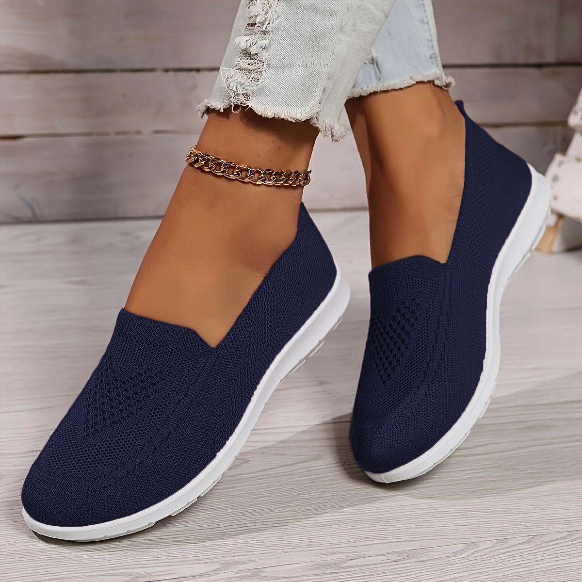 Heidi-Mode | Einfarbige Gestrickte Sneaker Für Damen