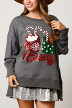 R&B | Weihnachts Süßigkeiten Tasse Pailletten Lässiger Lockere Sweatshirt