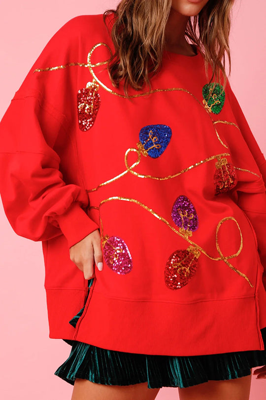 R&B | Weihnachtslichter Pailletten Schlitz Pullover Sweatshirt