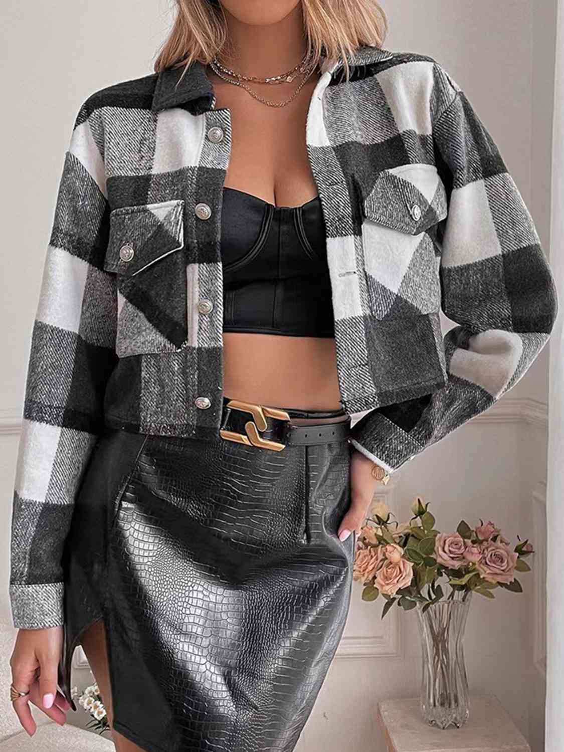 R&B | Karierte Kragenknopf Jacke