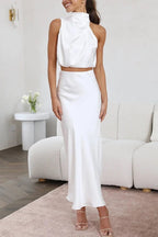 R&B | Solch Eine Stimmung Hochgeschlossene Satin Drapiert Maxirock Set