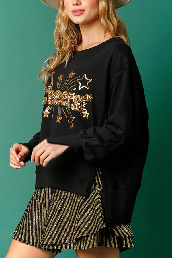 R&B | Weihnachts-Pailletten-Lässiger Rundhals Langarm-Sweatshirt