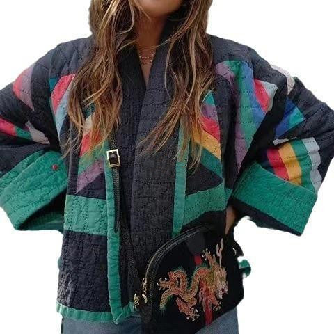 R&B | Vintage Bedruckte Lockere Blumen Baumwolljacke für Damen